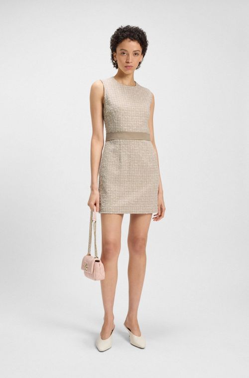 Vestido Em Tweed De Algodão Com Cintura Contrastante