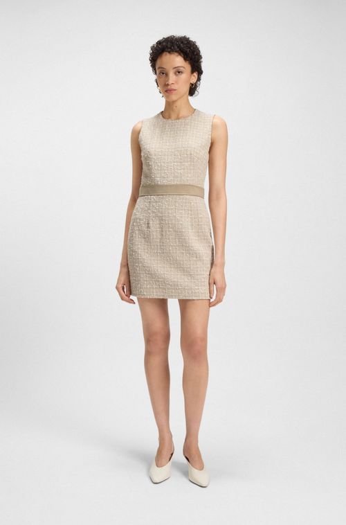 Vestido Em Tweed De Algodão Com Cintura Contrastante