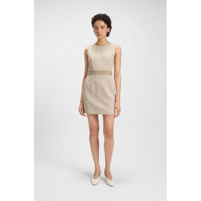 Vestido Em Tweed De Algodão Com Cintura Contrastante