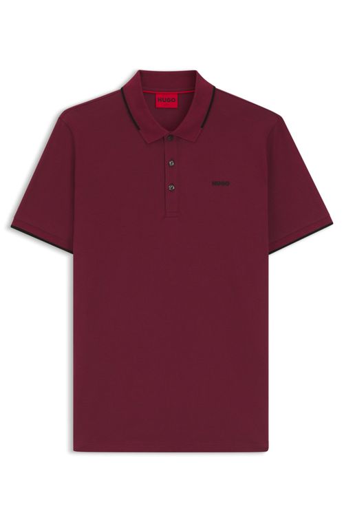 Polo De Ajuste Slim De Algodão Elástico Com Logo Estampado