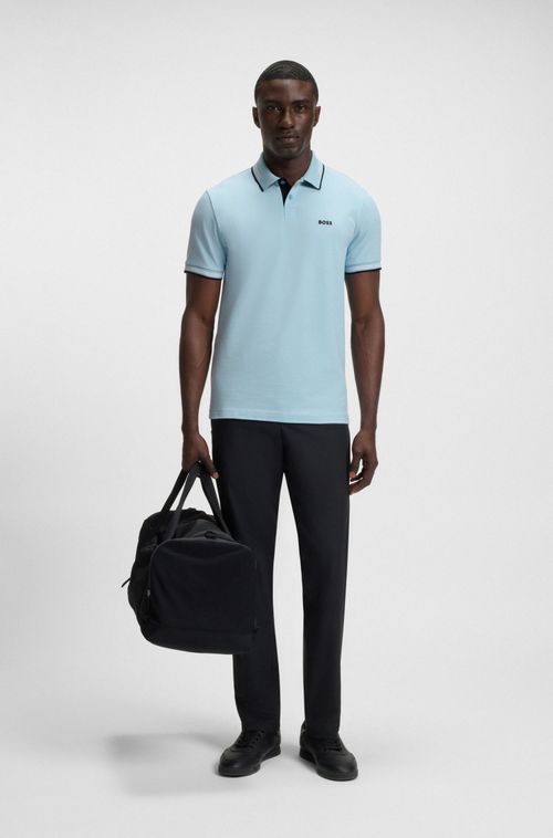 Polo De Ajuste Slim Em Algodão Elástico Com Marca