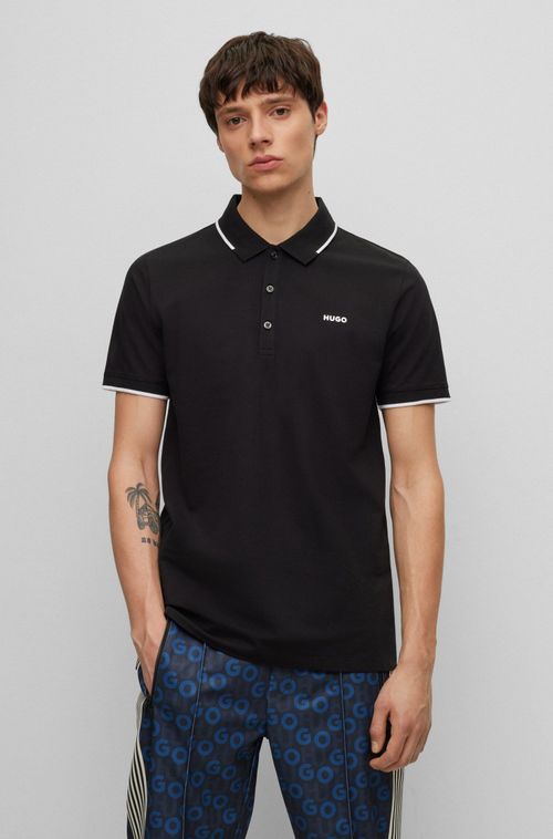 Polo De Ajuste Slim De Algodão Elástico Com Logo Estampado