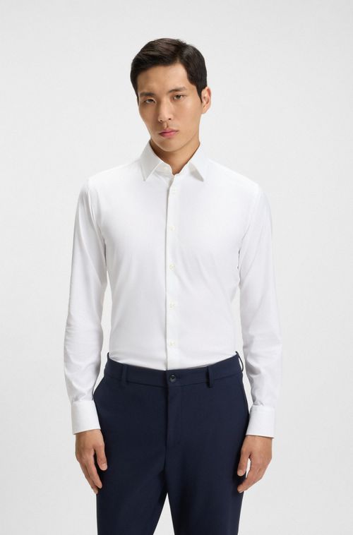 Camisa De Ajuste Slim Em Sarja Elástica De Alto Desempenho