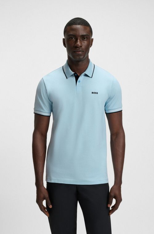 Polo De Ajuste Slim Em Algodão Elástico Com Marca