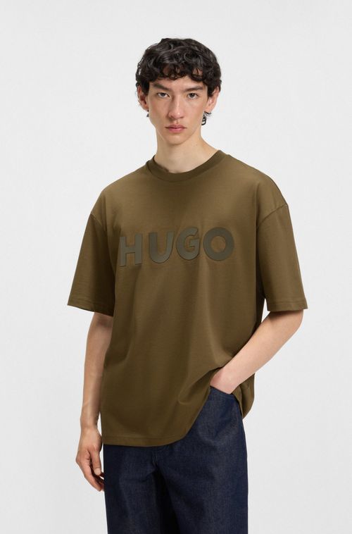 Camiseta De Algodão De Ajuste Oversized Com Logo Decorativo