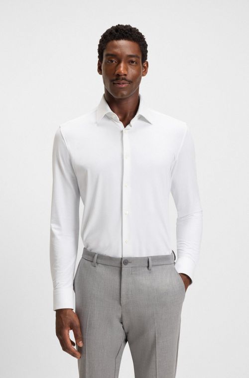 Camisa De Ajuste Slim Em Jersey Elástico Estruturado