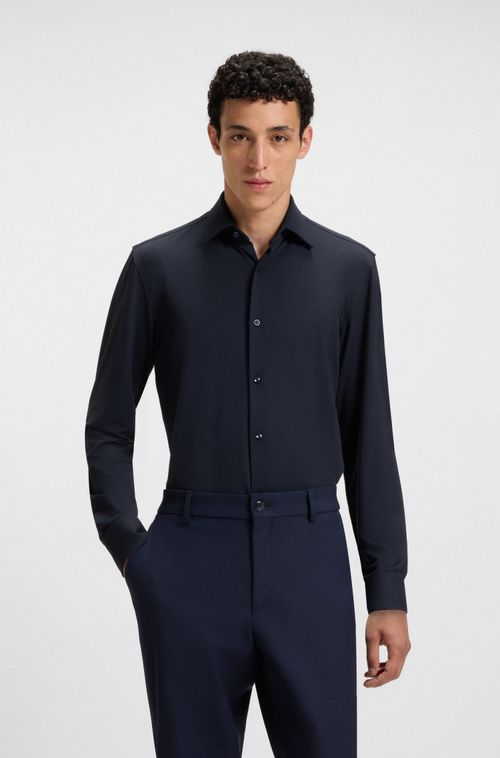 Camisa De Ajuste Slim Em Jersey Elástico Estruturado