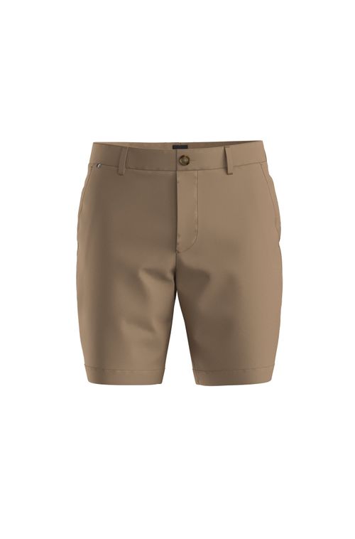 Shorts De Ajuste Slim Em Algodão Elástico Estruturado