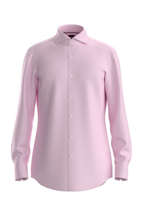 Camisa De Ajuste Slim Em Sarja De Algodão