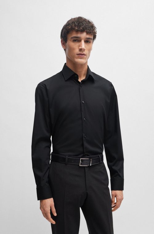 Camisa De Ajuste Regular Em Popelina De Algodão Elástico