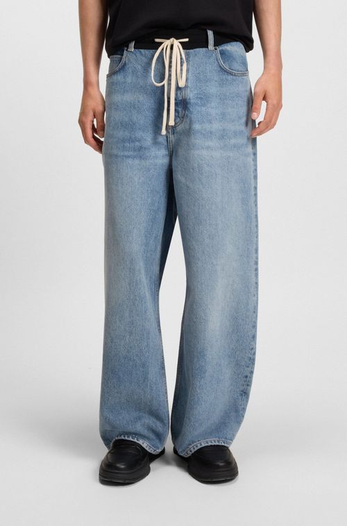 Calças Jeans De Ajuste Oversized Em Com Cintura Jersey