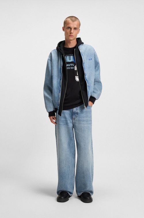 Calças Jeans De Ajuste Oversized Em Com Cintura Jersey