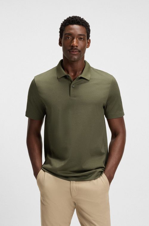 Polo Em Algodão Mercerizado Com Jacquard Geométrico