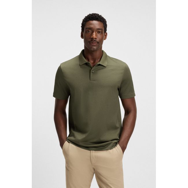 Polo Em Algodão Mercerizado Com Jacquard Geométrico