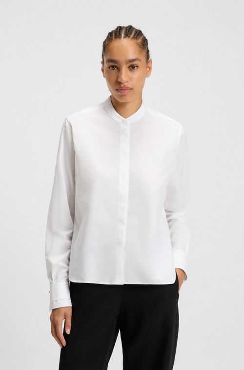 Blusa De Ajuste Regular Em Popelina De Algodão
