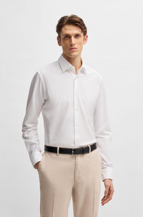 Camisa Regular Fit Em Mistura De Algodão Bouclé Fabricada Na Itália