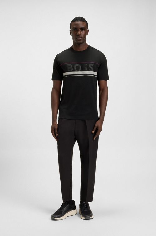 Camiseta em jersey de algodão com riscas e logo