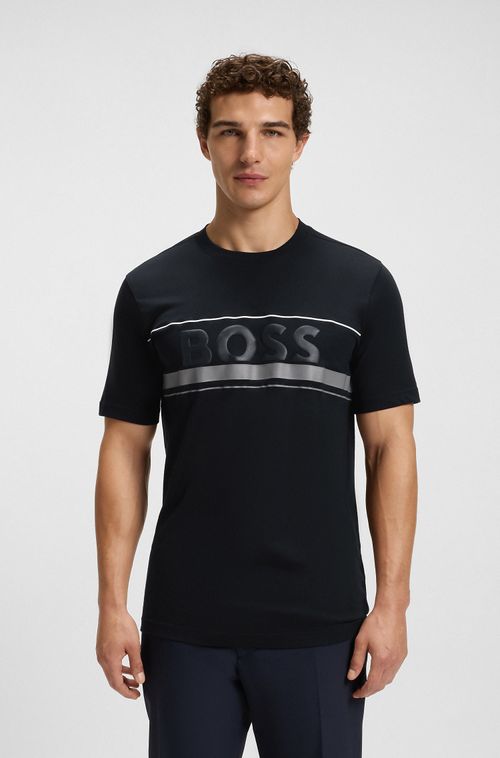Camiseta Em Jersey De Algodão Com Riscas E Logo