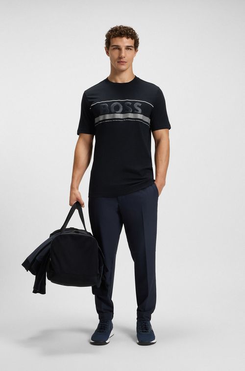 Camiseta Em Jersey De Algodão Com Riscas E Logo