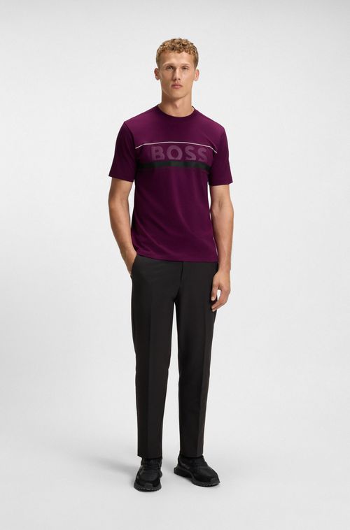 Camiseta em jersey de algodão com riscas e logo