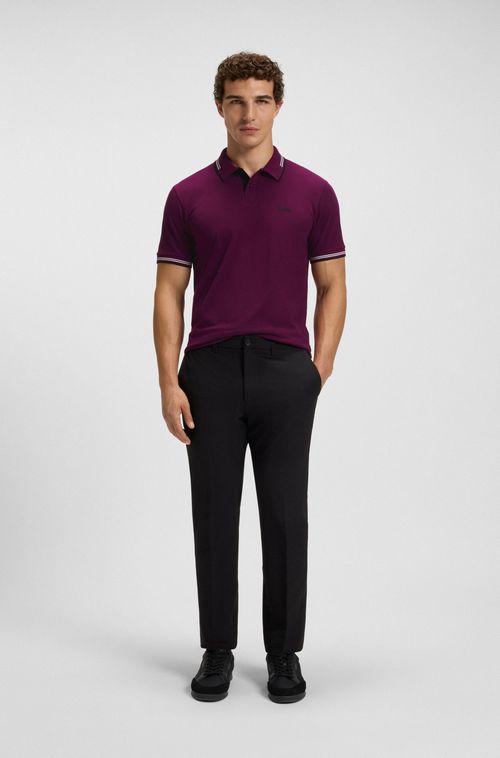 Polo De Ajuste Slim Em Algodão Elástico Com Marca