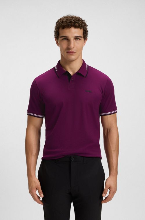 Polo De Ajuste Slim Em Algodão Elástico Com Marca