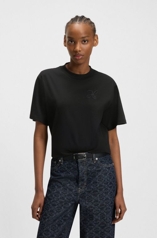 Camiseta De Ajuste Descontraído Em Algodão Com Monograma Bordado