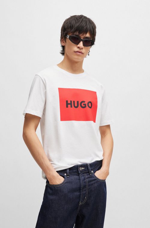 Camiseta De Gola Careca Em Jersey De Algodão Com Logo Retangular