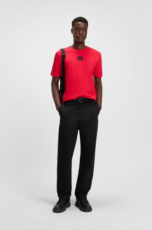 Camiseta De Algodão Regular-Fit Com Rótulo De Logo Vermelho