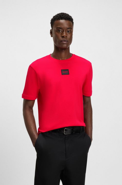 Camiseta De Algodão Regular-Fit Com Rótulo De Logo Vermelho