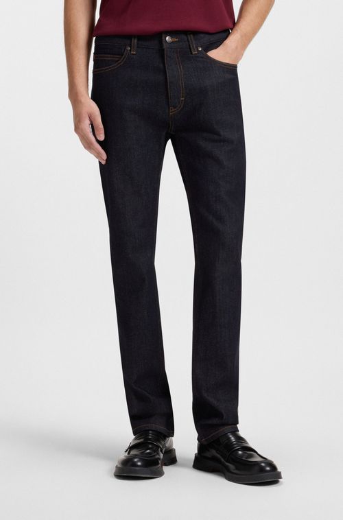 Calças Jeans Slim Fit Em Denim Stretch Azul-Escuro