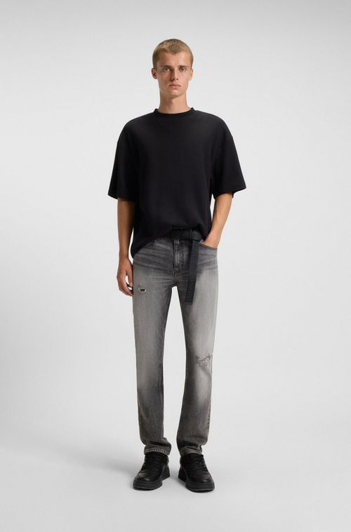 Calças Jeans De Ajuste Slim Em Jeans Cinzenta